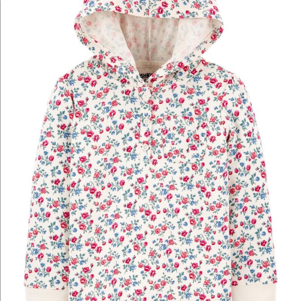 NWT OshKosh B’Gosh Red and Blue floral long Sleeve shirt with hood. Size 4T.